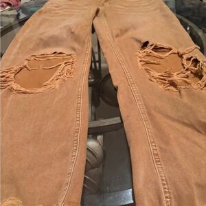 VERVET BY FLYING MONKEY Tan Distressed Straight Leg Jeans